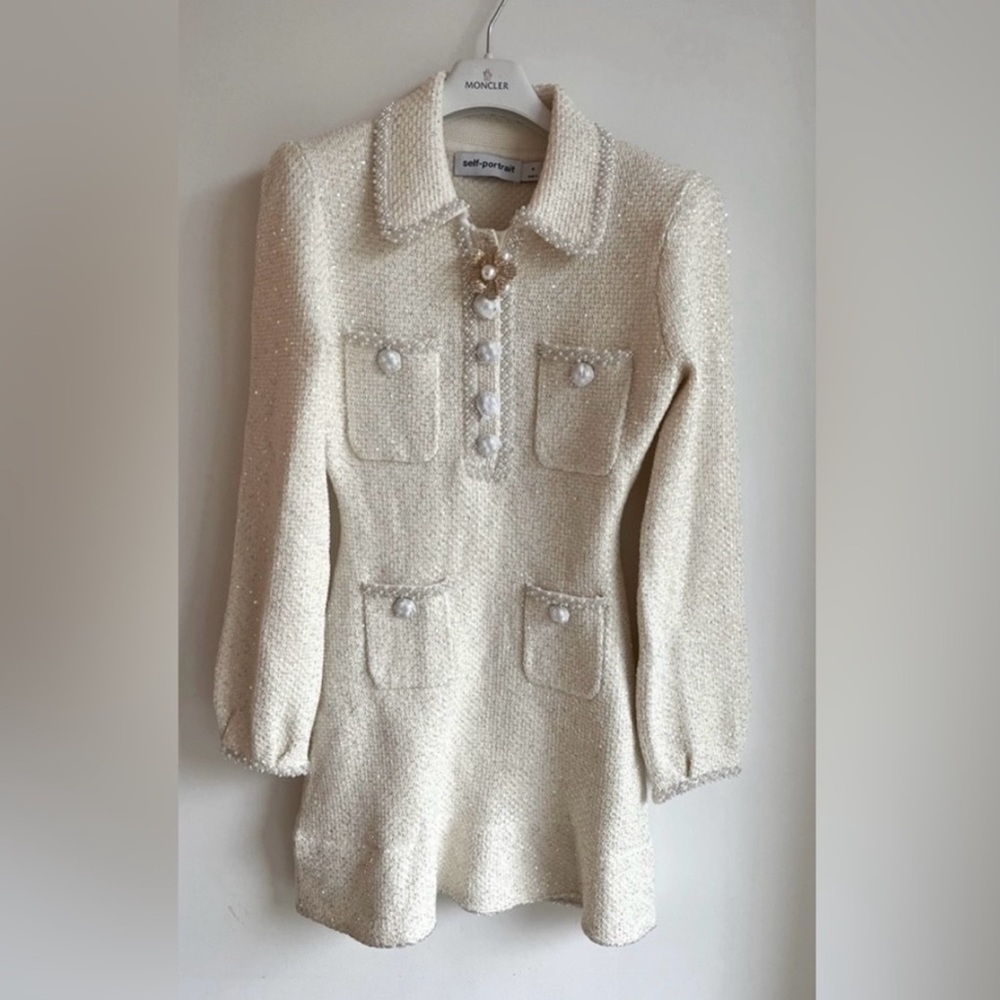 Self-Portrait Cream Long Sleeve Dress